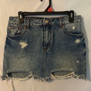 Forever 21 Denim Distressed Mini Skirt